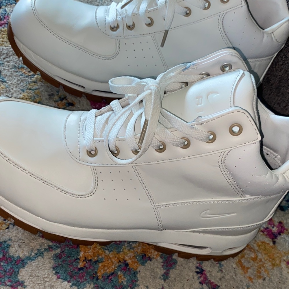 Nike White Leather High-Tops with Brown Soles